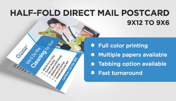 Half-Fold Direct Mail Postcard - 9x12 to 9x6
