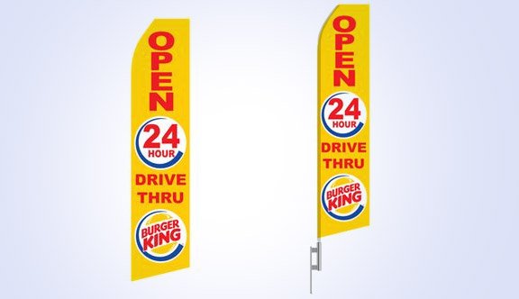 Burger King 24 HR Drive Thru Logo Stock Flag - 16ft